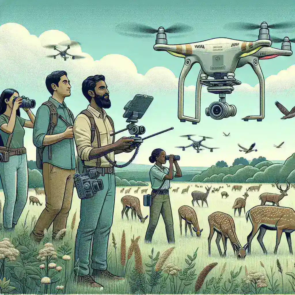 "DJI silent-propeller drone in action capturing footage of wildlife, showcasing innovative technology for film crews"