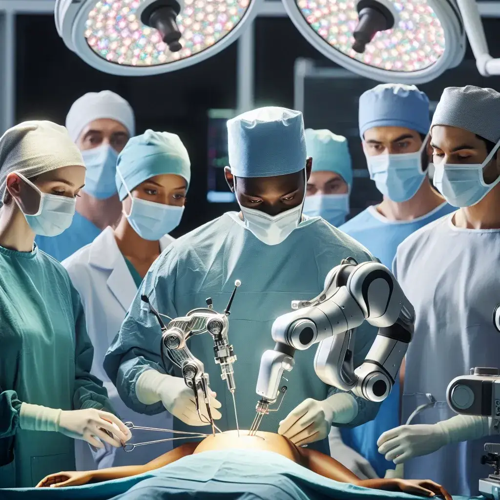 "Robotic surgical assistant in action at a Boston hospital, demonstrating advanced AI precision during a surgery procedure."